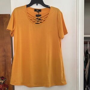 Knox Rose Golden Yellow Top with Lattice Detail